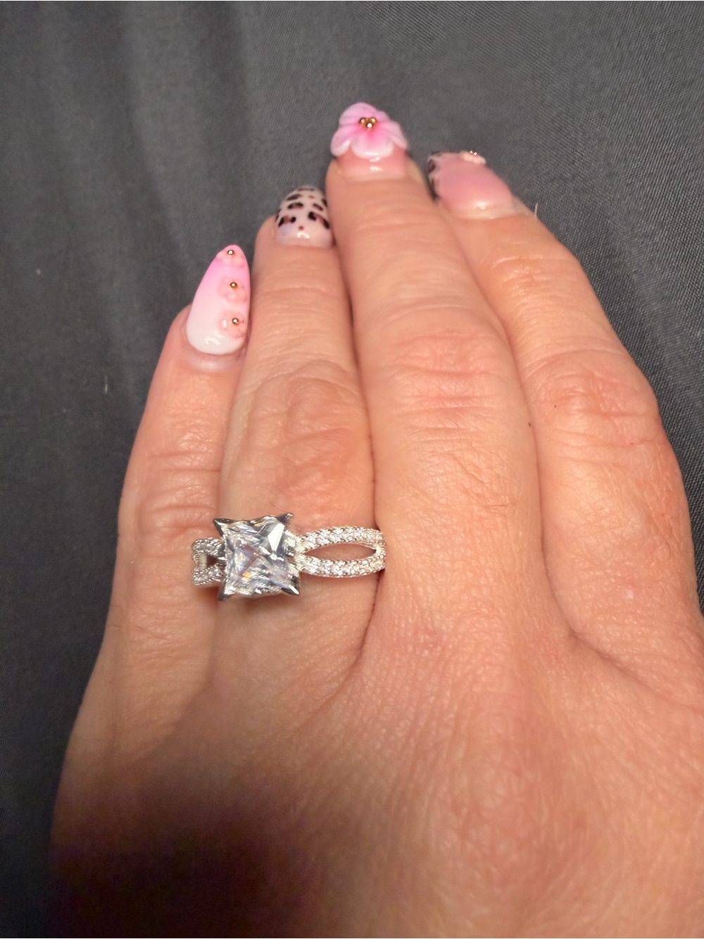 925 Sterling Silver Princess Cut AAA CZ Split Shank Ring